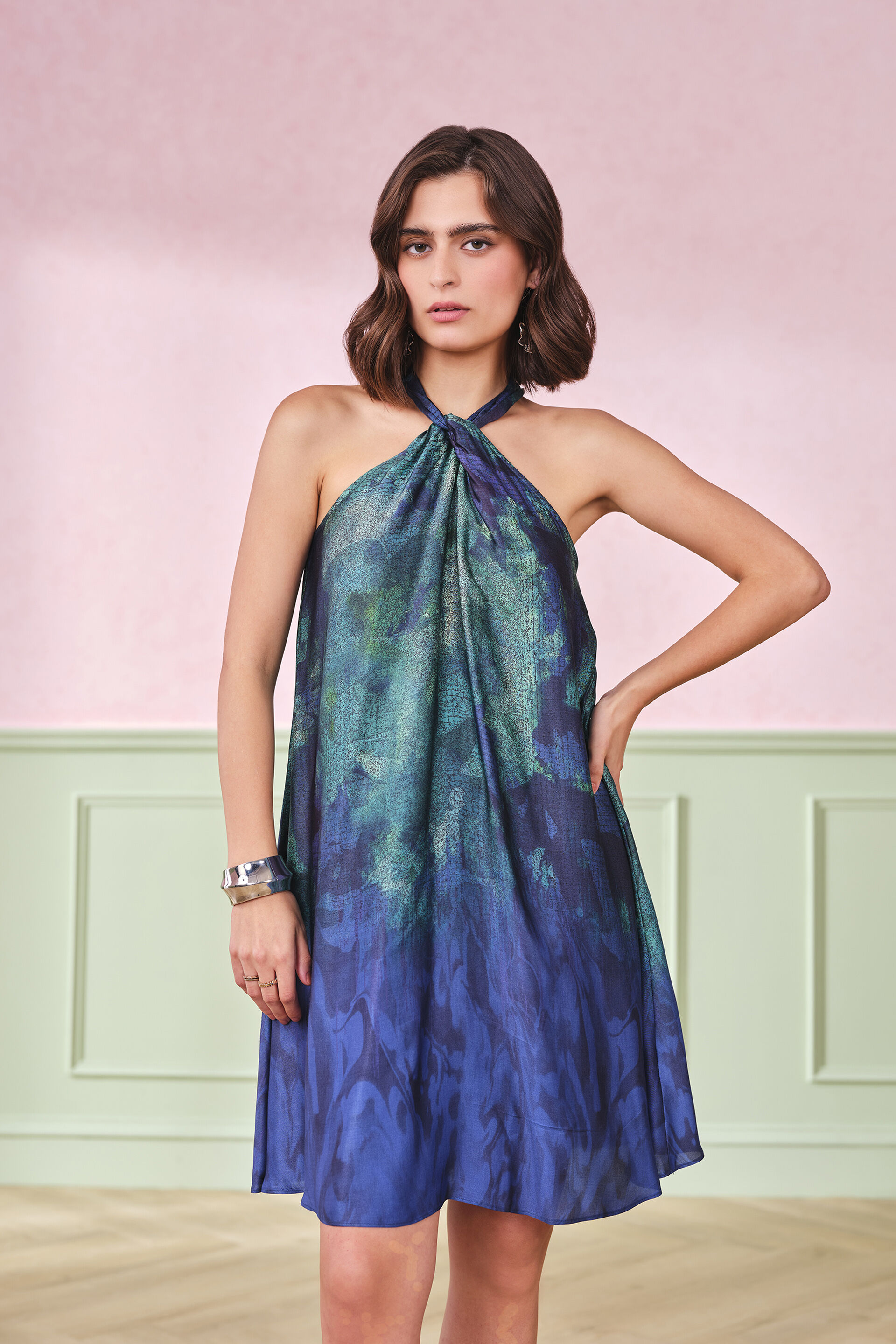 The Aurora Viscose Halter Dress, Blue, image 4